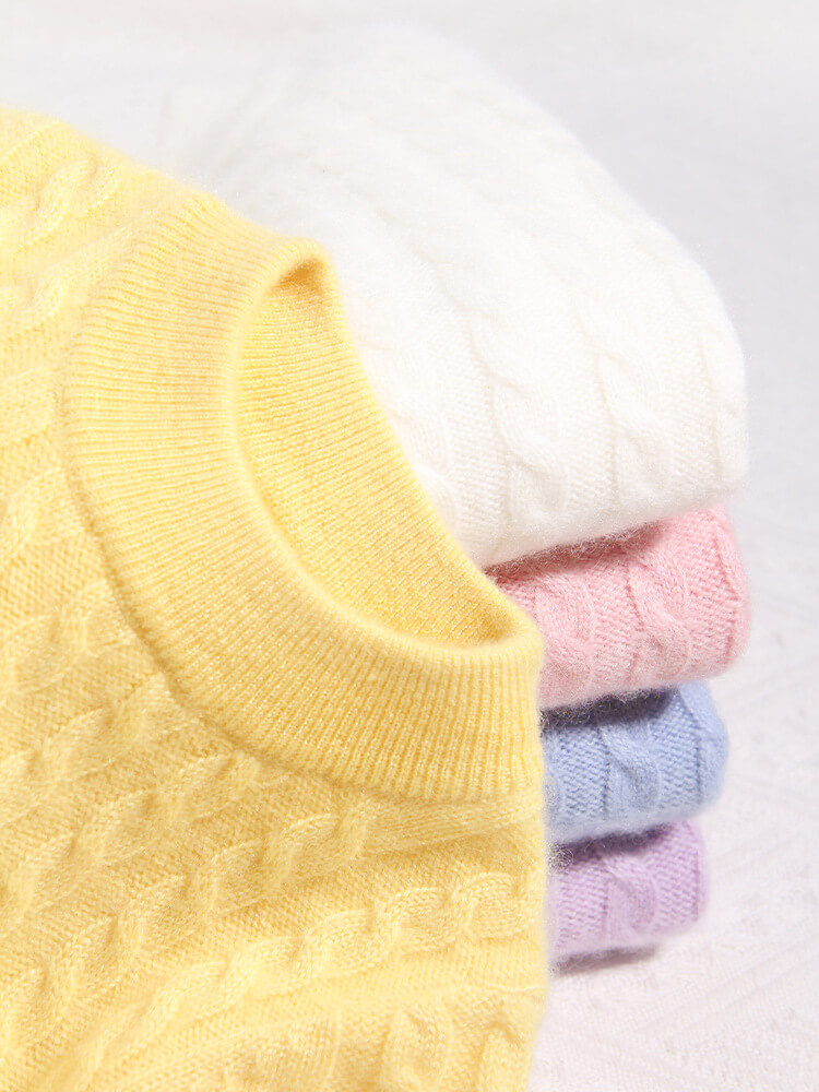 Classic Cable Knit Cashmere Pullover Sweater for Boys and Girls